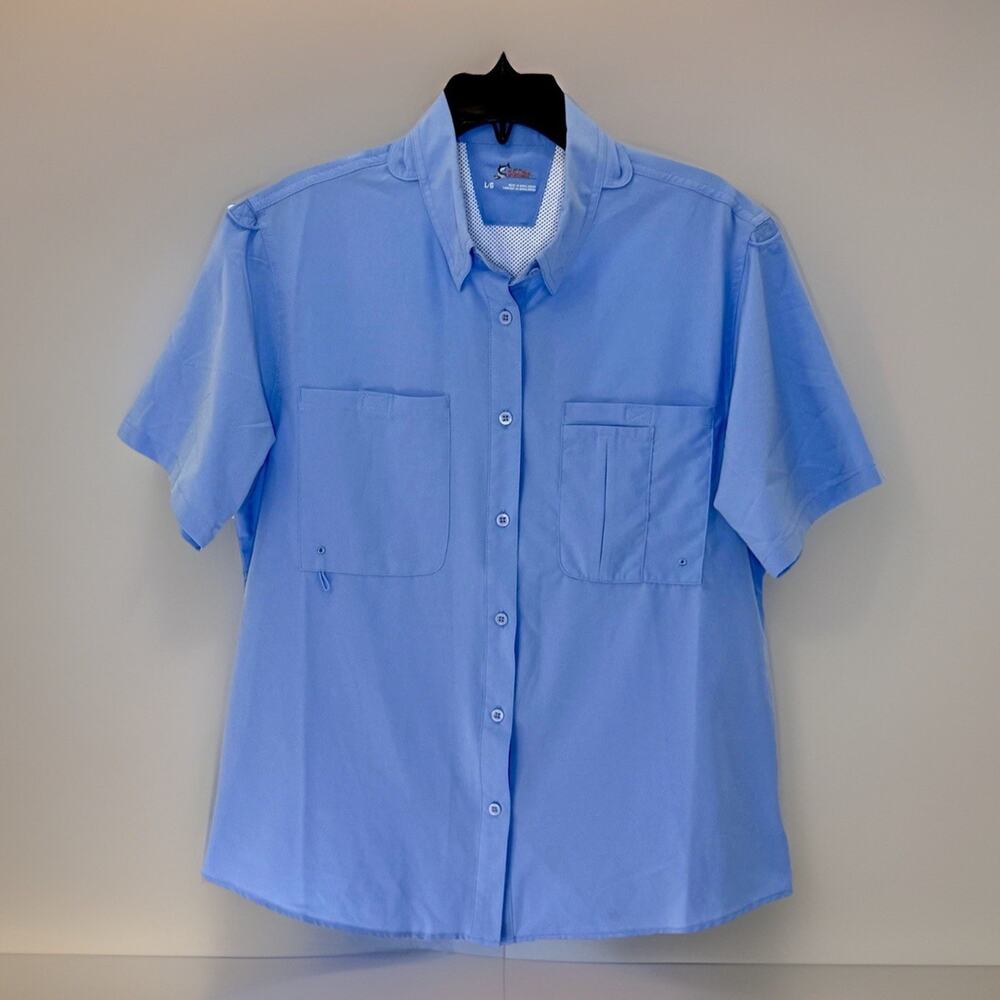 World Wide Sportsman Fishing Shirt Men’s L Periwinkle Vented Short Sleeve Button